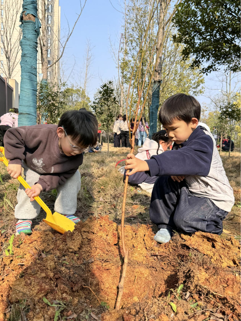 开福区浏阳河街道前进社区关工委在社区公园开展亲子植树活动。通讯员供图