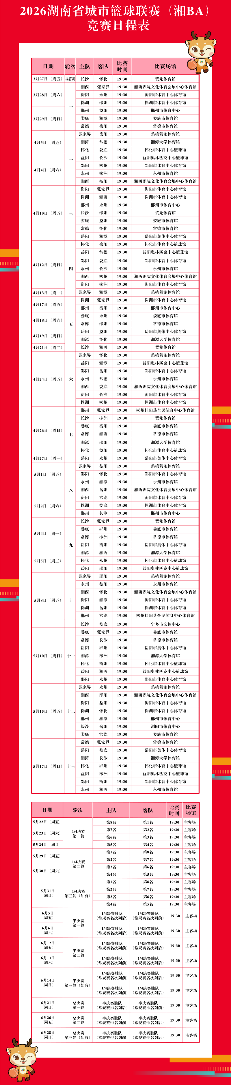 2026“湘BA”赛程