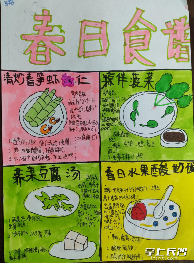 同学们设计的“春日食谱”。 同学们设计的“春日食谱”。