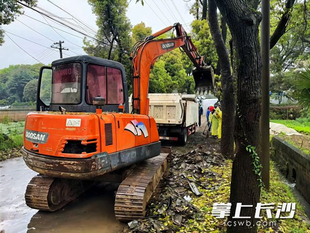 工作人员对沟渠内堆积的淤泥、枯枝杂草、生活垃圾等堵塞物进行全面清理。