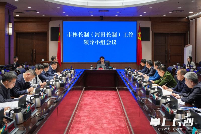 4月13日，省委常委、市委书记吴桂英主持召开市林长制（河田长制）工作领导小组会议。 长沙晚报全媒体记者 郭雨滴 摄