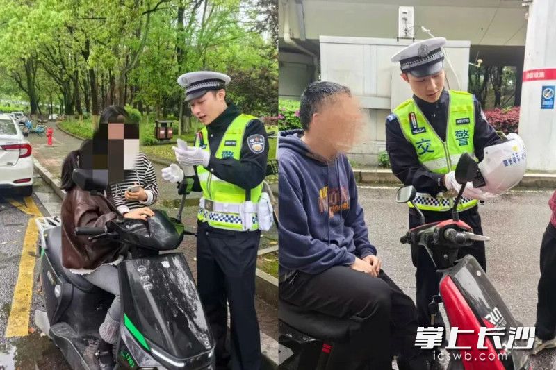 开福交警查处电动自行车违法行为。