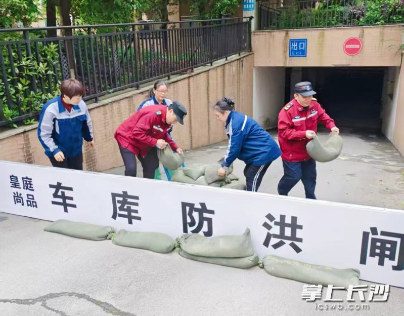 皇庭尚品小区物业开展防汛演练。