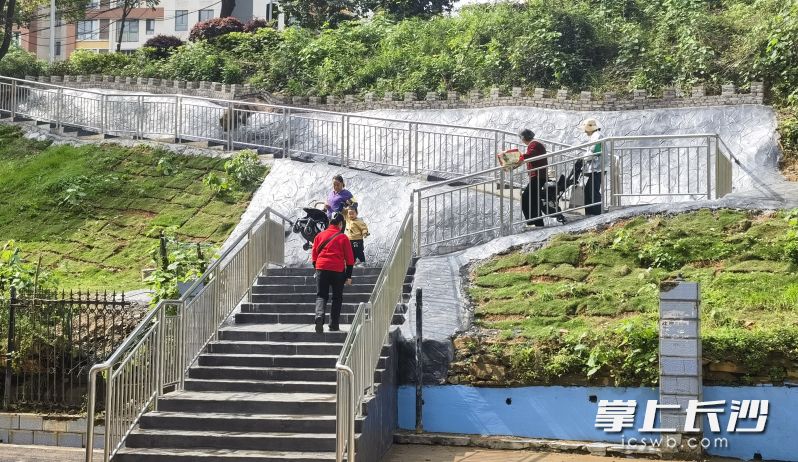 坑洼的泥土路被水泥台阶取代，两侧护栏稳稳当当。长沙晚报全媒体记者 蒋志斌 摄