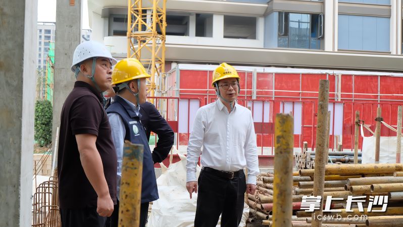 市住建局党组书记、局长董海文带队深入城区部分在建项目现场开展安全生产督导检查工作，图为在开福区保利下大垅一期一标项目督查。均为长沙晚报全媒体记者 刘嘉 摄