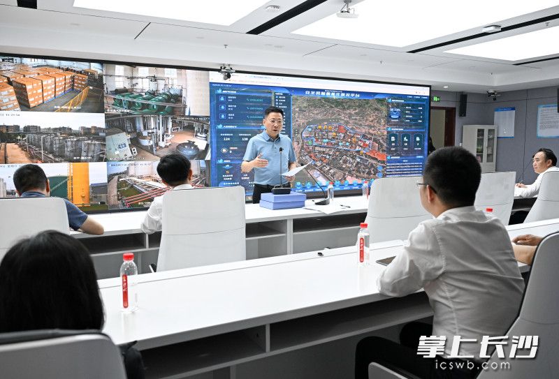 陈博彰察看望城经开区铜官化工片区重大安全风险防控平台运行情况。均为长沙晚报全媒体记者 王志伟 摄