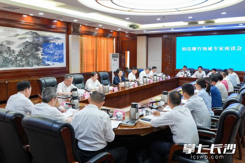 5月12日，省委常委、市委书记吴桂英在浏阳市主持召开烟花爆竹领域专家座谈会。长沙晚报全媒体记者 郭雨滴 摄
