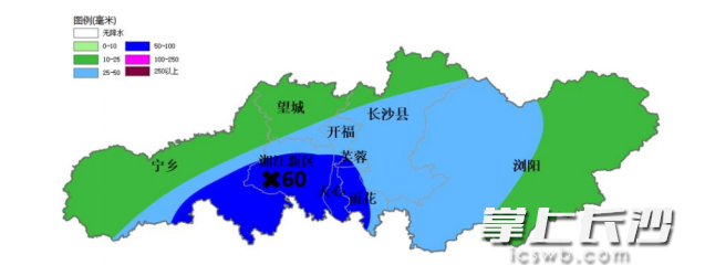 23日8时至24日8时预计累计降雨量（单位：毫米） 。  均为长沙市气象台供图