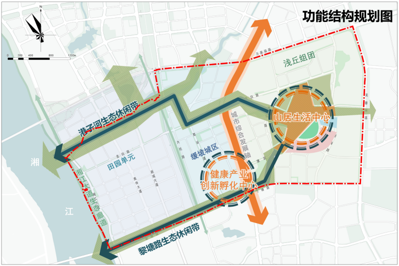 南部起步区(牛角塘单元)国土空间控制性详细规划修编功能结构规划图 (均来源于长沙市自然资源和规划局官网) 南部起步区(牛角塘单元)国土空间控制性详细规划修编功能结构规划图 (均来源于长沙市自然资源和规划局官网)