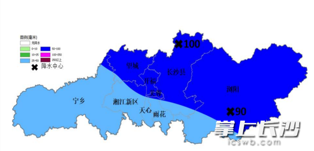 3日8时至4日8时降雨量预报图(单位:毫米)。 长沙市气象台供图 3日8时至4日8时降雨量预报图(单位:毫米)。 长沙市气象台供图
