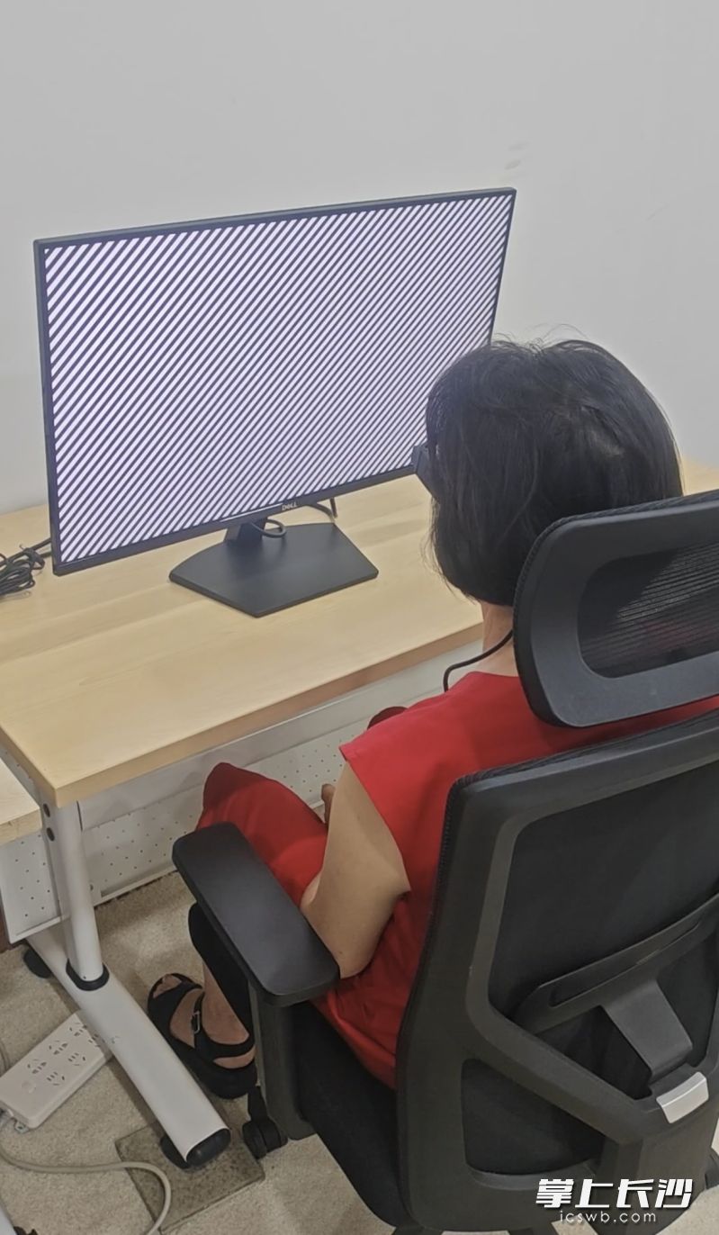 陈阿姨正对着电脑屏幕识别图像。长沙晚报全媒体记者 徐媛 摄