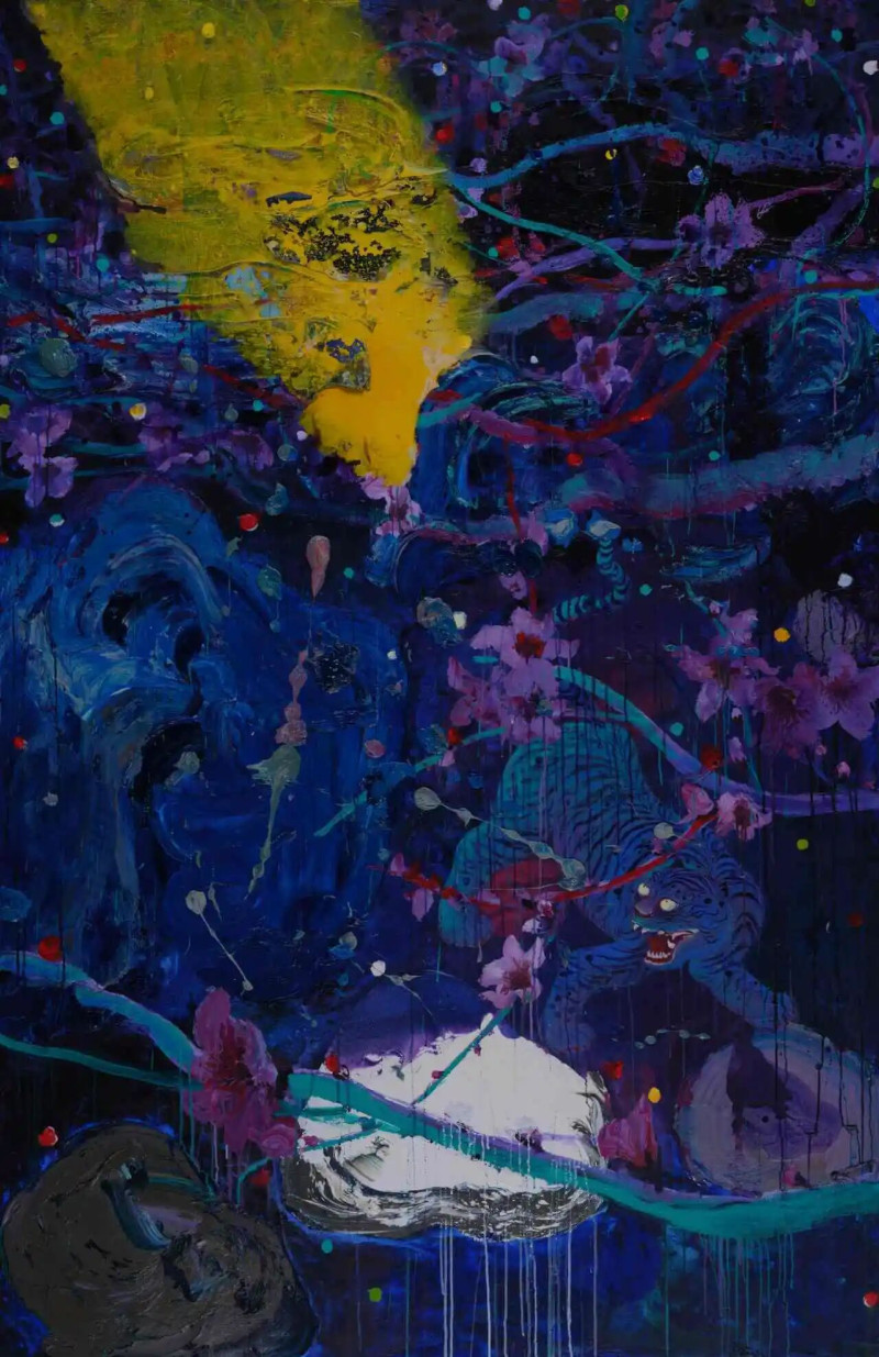 黄礼攸的作品《星星落入桃花源》235cm×150cm布面油彩2025年