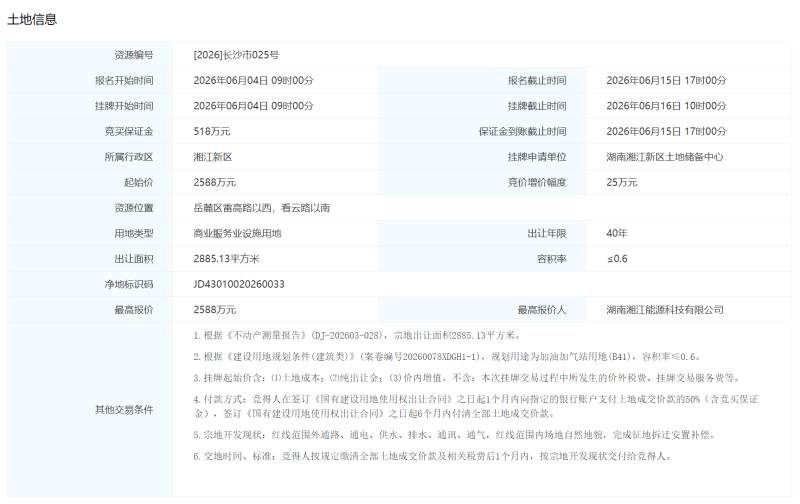 6月16日，位于湖南湘江新区梅溪湖国际新城二期的L10-B96地块由湖南湘江能源科技有限公司成功摘得。均为通讯员供图