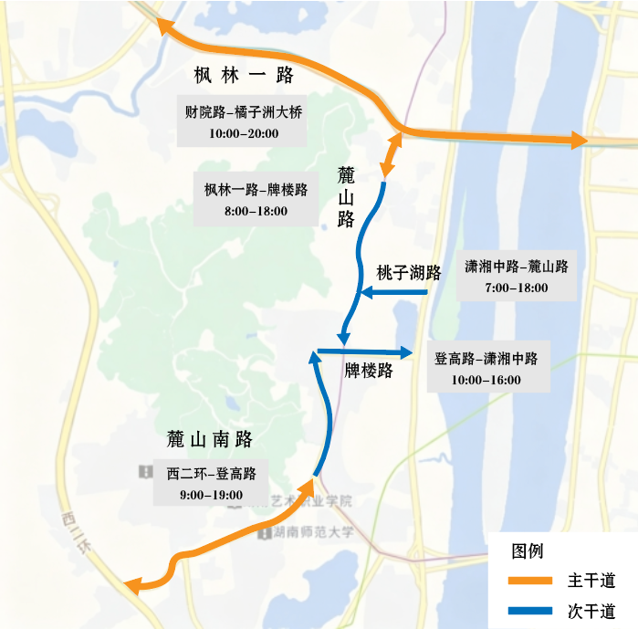 6月19日至6月20日橘子洲-岳麓山景区流量示意图 均为长沙交警供图 6月19日至6月20日橘子洲-岳麓山景区流量示意图 均为长沙交警供图