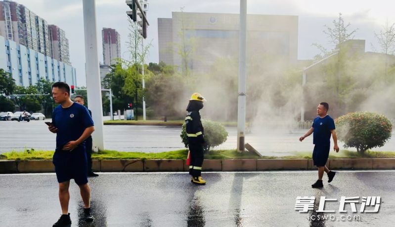 电力井口冒出浓浓黑烟，不远处就是加油站。 均为长沙晚报通讯员袁佳乐供图