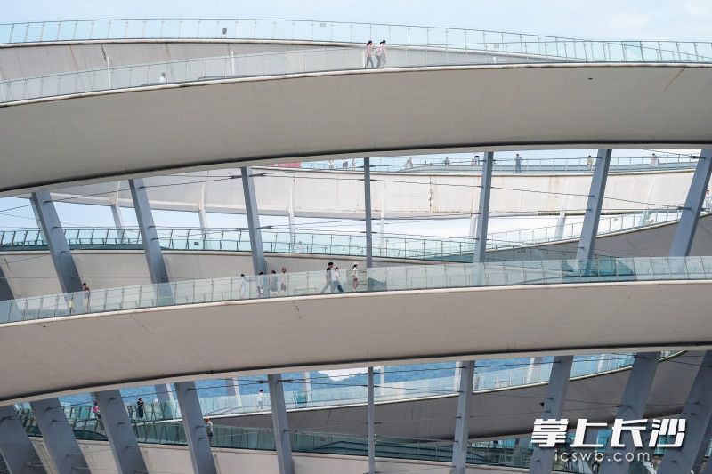 梅溪湖中轴线健康步道上游人络绎不绝。