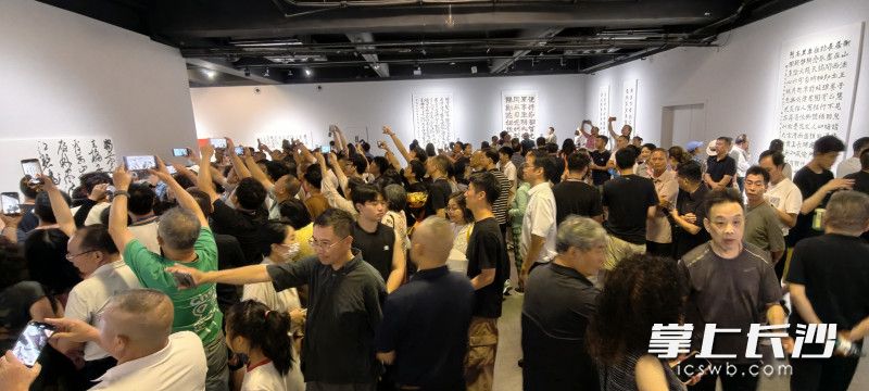 胡紫桂现场挥毫，吸引上百人围观拍摄。