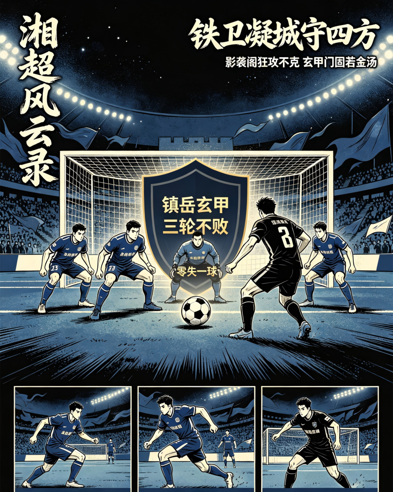 2026“湘超”第三轮，湘西三轮战罢三战全平、零失一球，创下湘超联赛罕见的防守纪录。AI制图