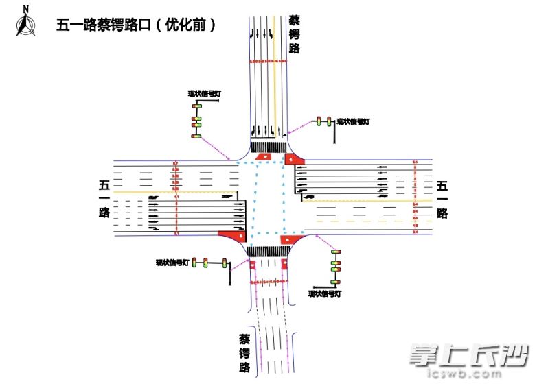 优化前的五一路蔡锷路口示意图。