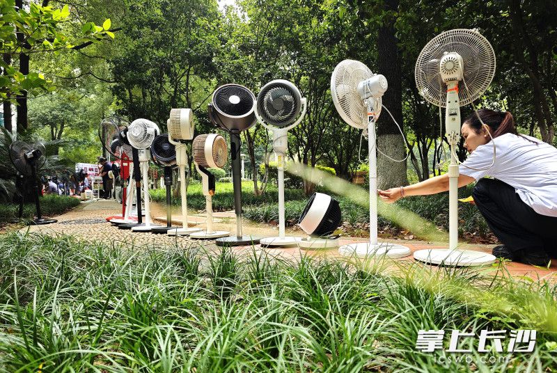 物业工作人员给风扇编号。