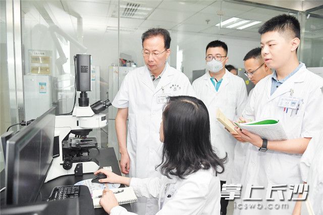 陆前进教授在实验室指导学生。 长沙晚报全媒体记者 余劭劼 摄