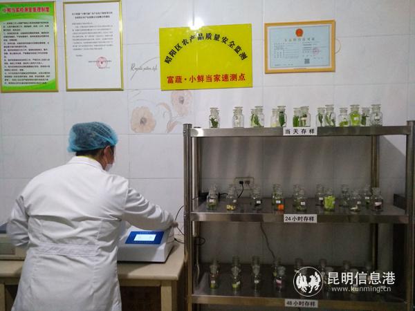 富蔬公司的工作人员正在进行农残检测。记者江枫/摄