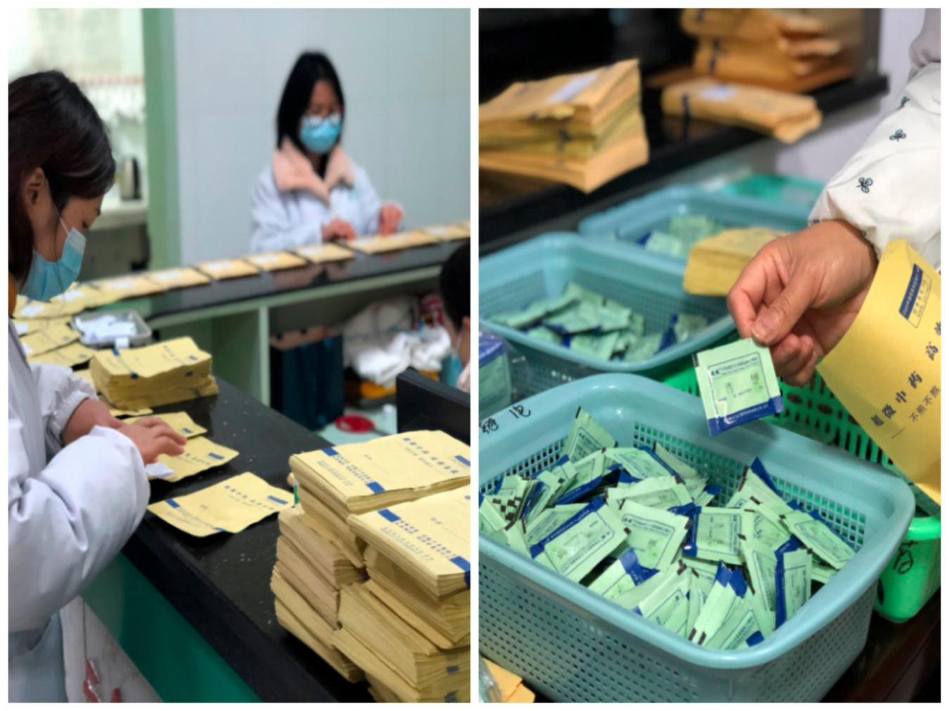 社区卫生服务中心正在分拣打包预防中医药剂