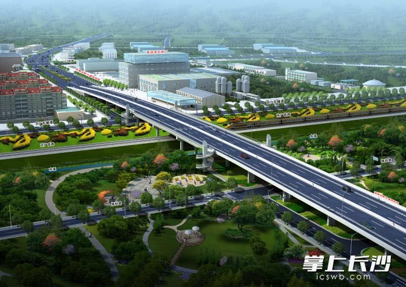 图为伊莱克斯大道西延线上跨京广铁路桥梁效果图