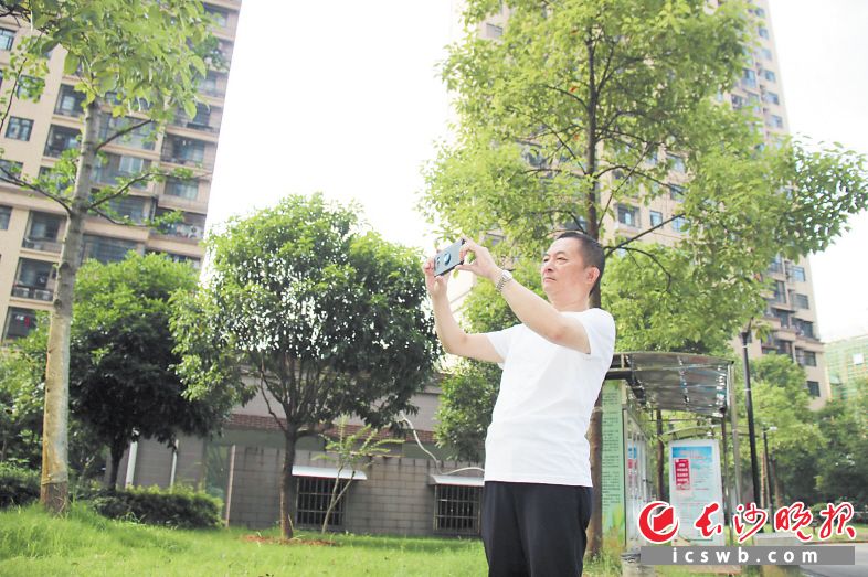 住进花园式高楼大厦，感受家园的宜居幸福，张新明经常拿起手机，记录小康生活的点滴。 长沙晚报通讯员 付梦琼 摄