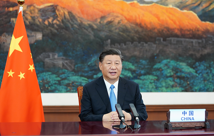9月22日，国家主席习近平在第七十五届联合国大会一般性辩论上发表重要讲话。 新华社记者 鞠鹏 摄