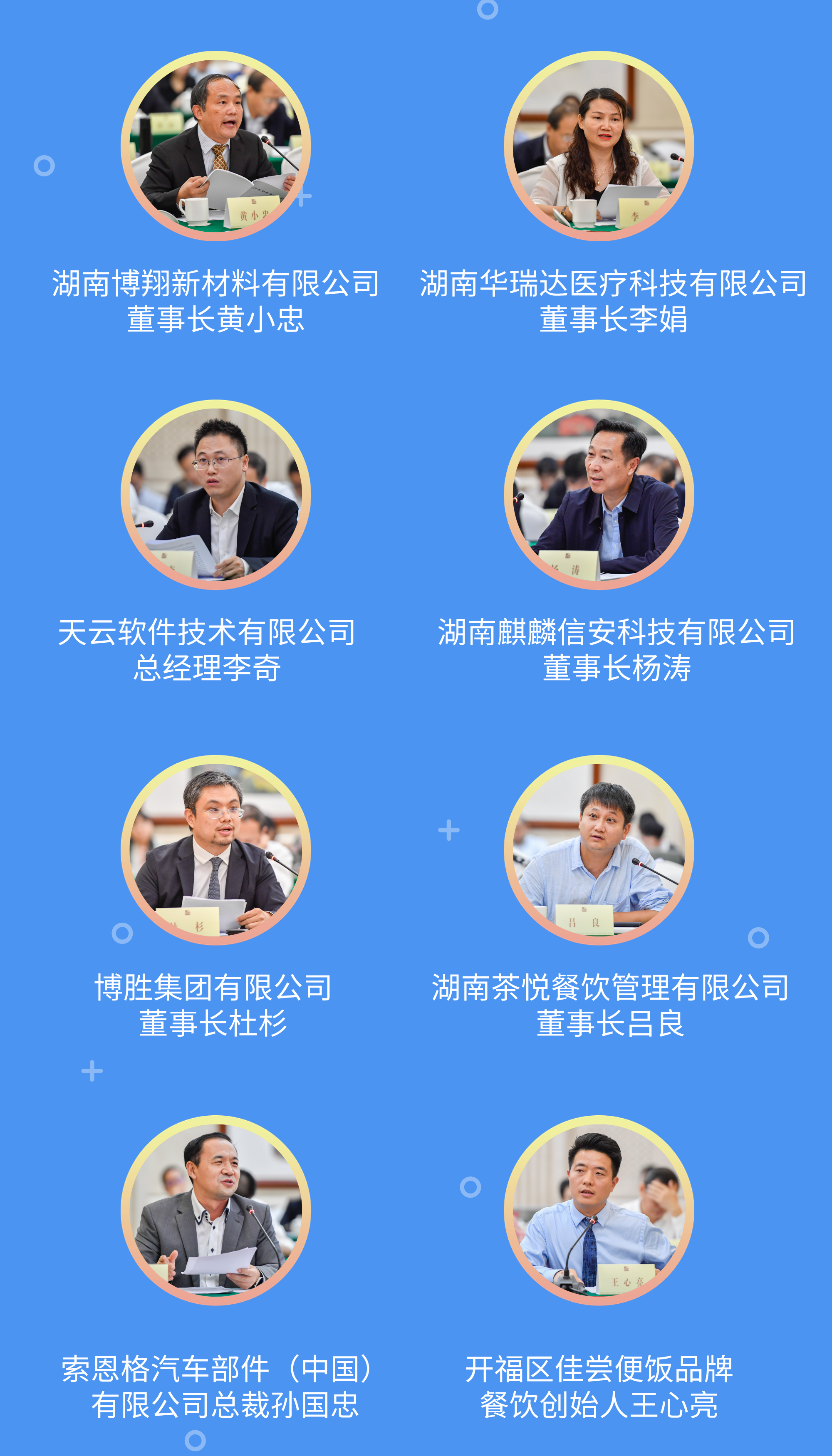 座谈会上发言的8位企业家代表