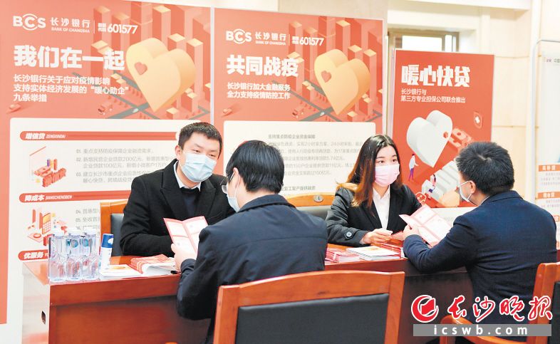 2月29日，长沙银行员工在长沙市金融战“疫”银企对接会现场为客户答疑。（资料图片） 长沙晚报全媒体记者 邹麟 摄