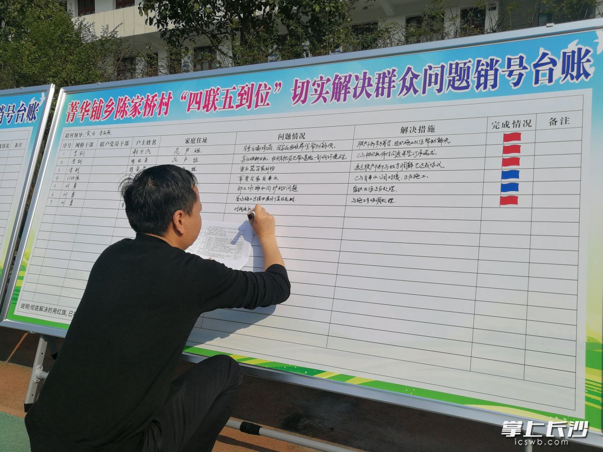 针对“四联五到位”收集的群众急难愁盼问题，宁乡市菁华铺乡建立问题销号台账，挂图作战确保成效。长沙晚报全媒体记者 张禹 摄