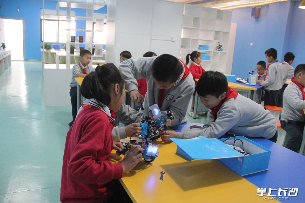 育英西垅小学小组正在合作编程。