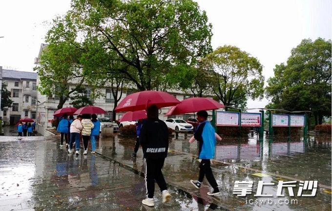 红色共享雨伞成为校园的一大风景。