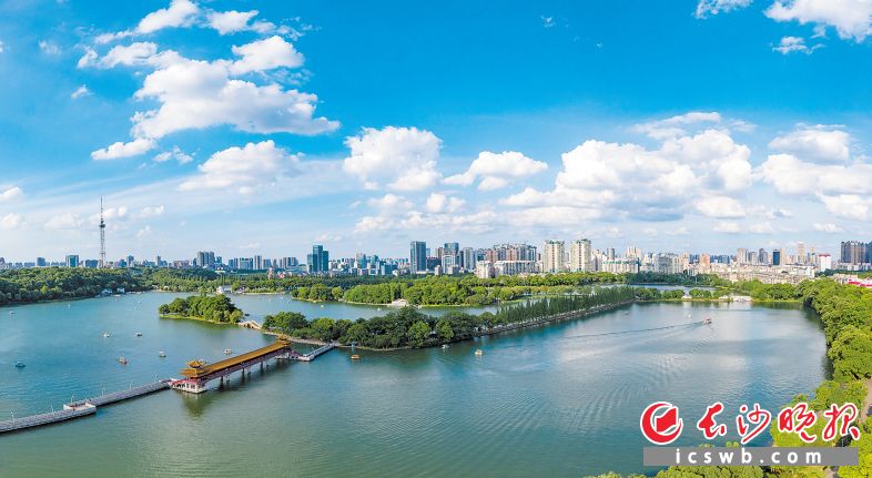 6月14日,年嘉湖上空白云飘飘,将这个“城市绿肺”装点得清新纯净。长沙晚报全媒体记者 李锋 摄 6月14日,年嘉湖上空白云飘飘,将这个“城市绿肺”装点得清新纯净。长沙晚报全媒体记者 李锋 摄