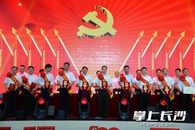 高新区支持党建工作优秀企业家代表上台领奖。