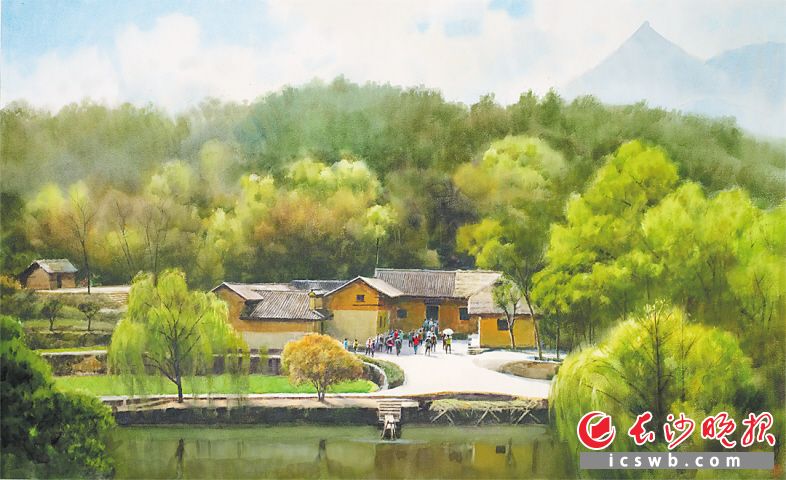黄铁山水彩画《红色故里组画：新中国的明媚阳光·毛泽东故居》（100×140cm）