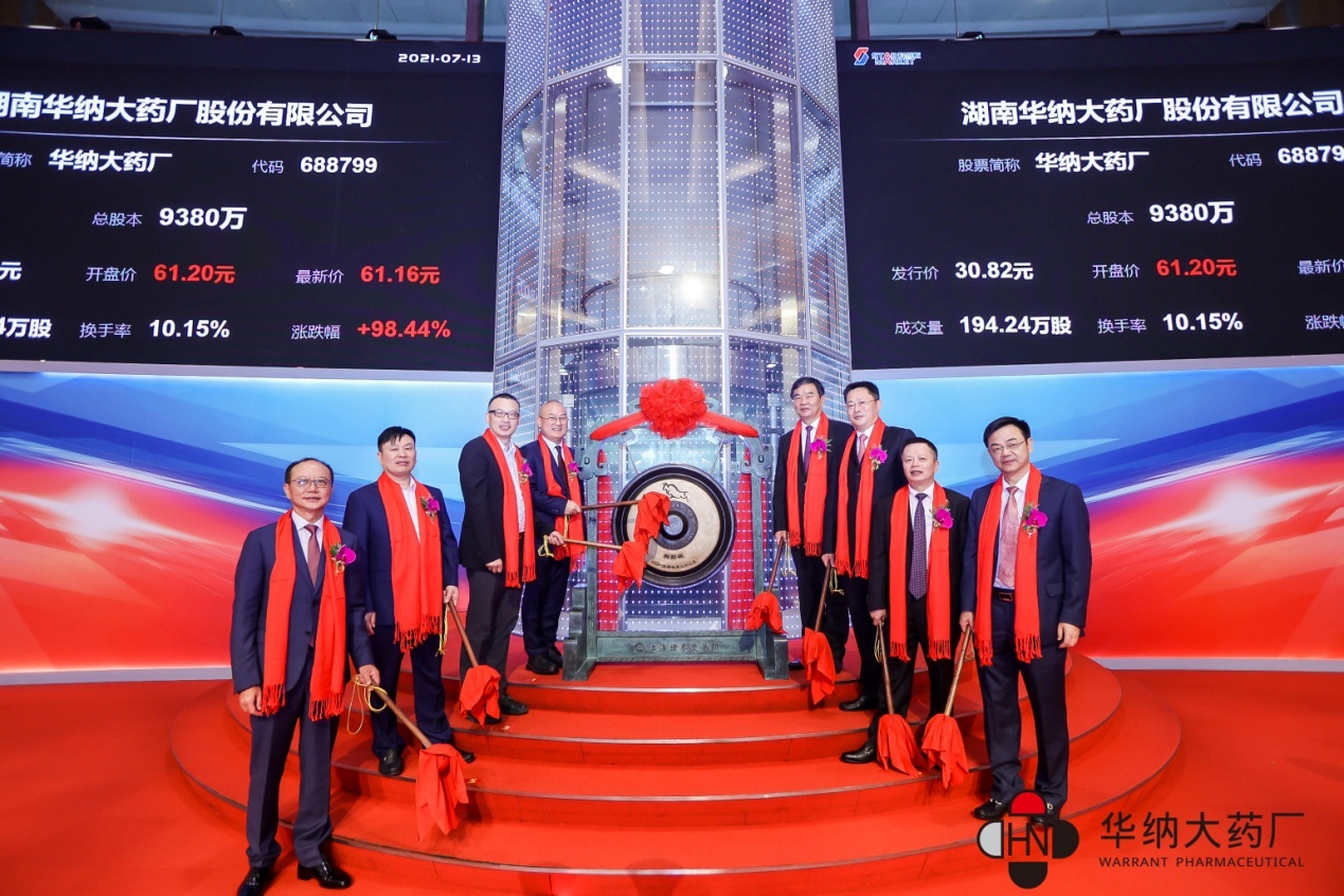 华纳大药厂上市敲钟。企业供图。