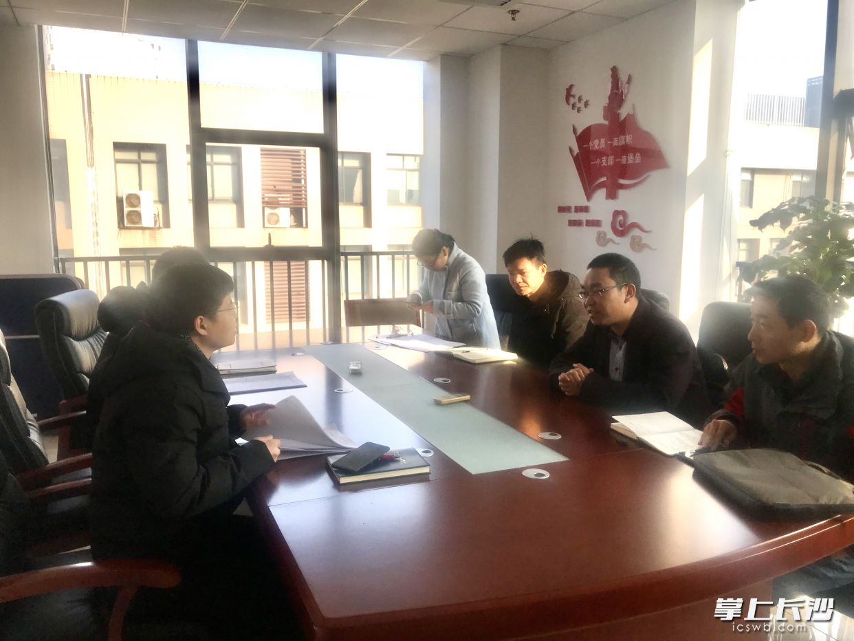 长沙知识产权保护中心预审员正在与湖南联智技术人员进行交流。