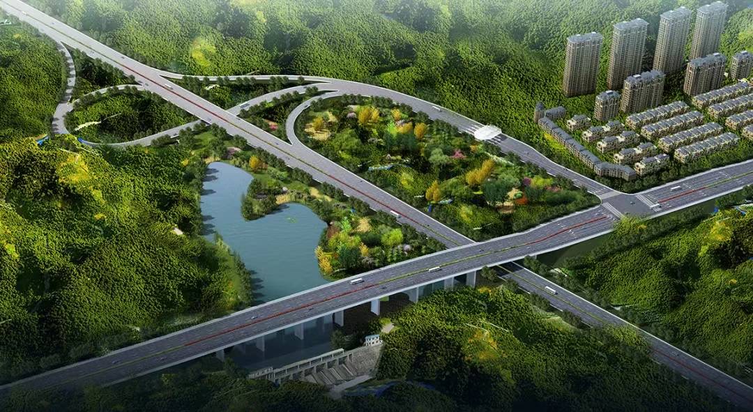 新学士路西延线长潭西高速大王山互通立交工程设计效果图。