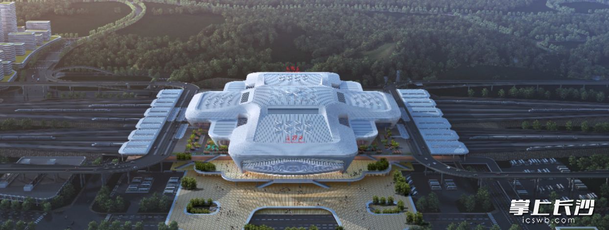 长沙高铁西站综合交通枢纽工程以“三湘四水，杜鹃花开”为设计理念，充分彰显长沙地域特色。均为资料图片