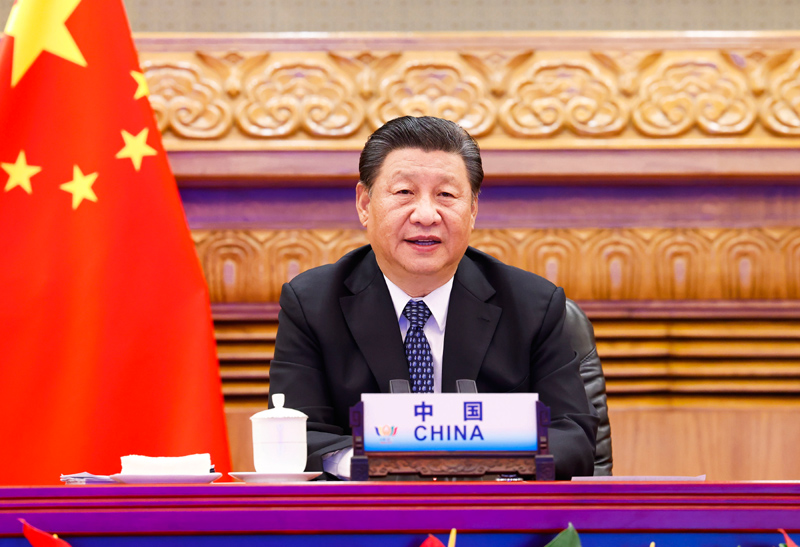 2021年9月9日晚，金砖国家领导人第十三次会晤以视频方式举行。国家主席习近平在北京出席会晤并发表重要讲话。新华社记者 黄敬文 摄