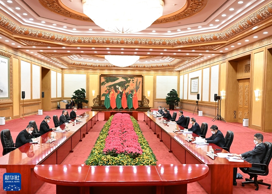 2月5日上午，国家主席习近平在北京人民大会堂会见来华出席北京2022年冬奥会开幕式的土库曼斯坦总统别尔德穆哈梅多夫。新华社记者 李响 摄