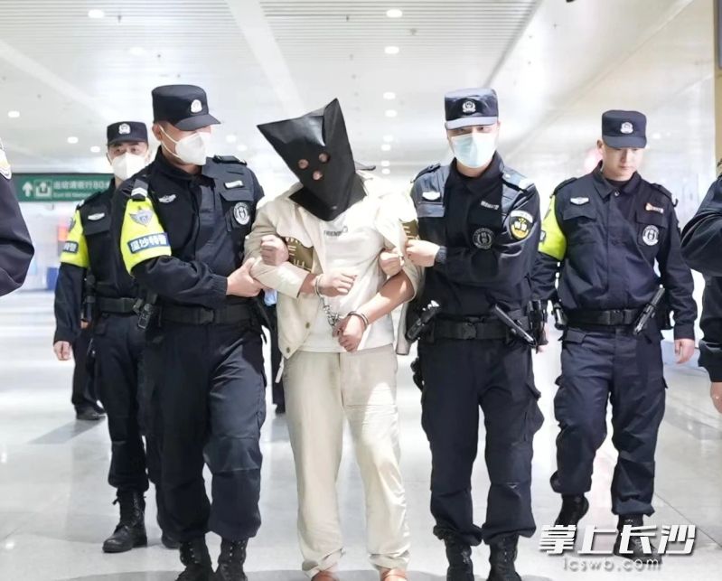 4月4日，民警将犯罪嫌疑人押解回长沙。通讯员刘小娇供图