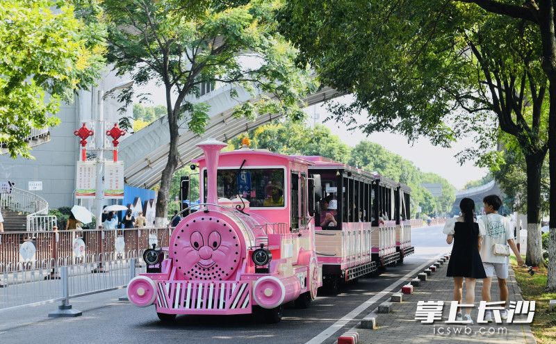 这批粉红色小火车共10台，两台已“上岗”，剩余的8台将于国庆节前全部投入运营。