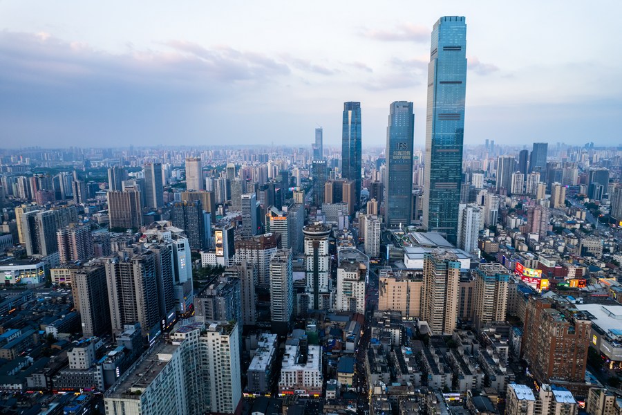 This aerial photo taken on June 7, 2023 shows a view of downtown Changsha, Central China's Hunan province. [Photo/Xinhua]