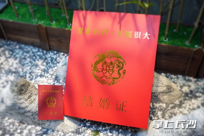 5月20日当天领证的新人朋友有机会获得一张“超大版结婚证”。均为市民政局供图