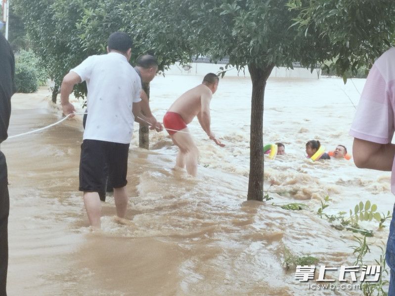 众人齐心协力救起落水者。