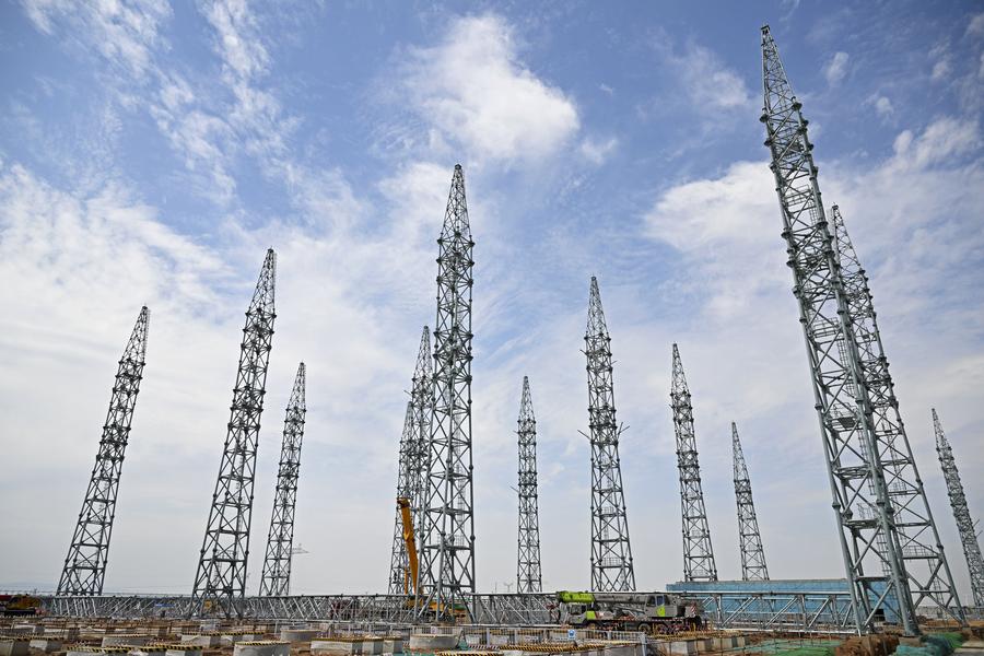 This photo taken on July 10, 2024 shows the construction site of the Zhongning converter station in northwest China's Ningxia Hui Autonomous Region. (Xinhua/Wang Peng)